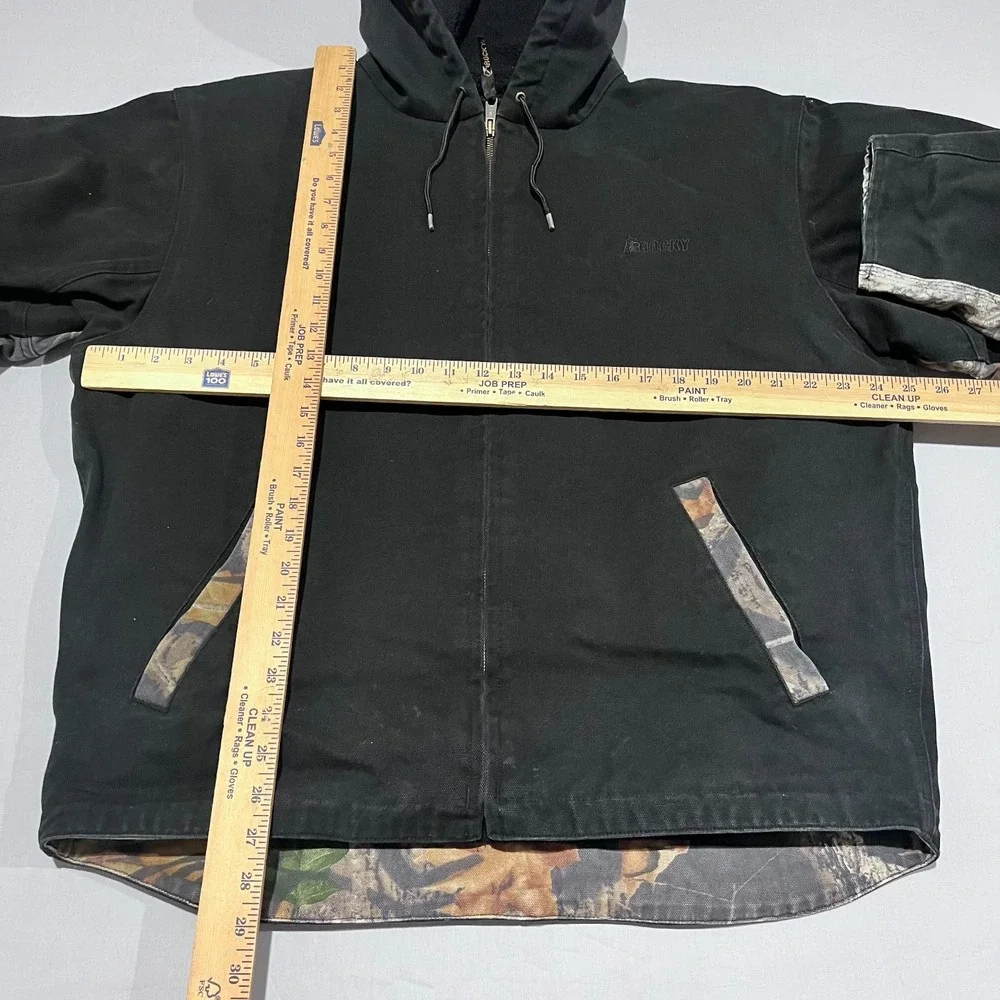 Rocky Mens Black Camo Canvas Sherpa Fleece Hunting Workwear Full Zip Jacket L